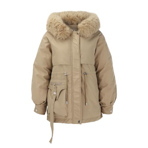 Chaquetas Mujer Parka de Invierno para Mujer, Chaqueta de Nieve con cordón y Forro con Capucha con Ribete sintético Anorak Mujer Plumon Chaqueta De Forro Mujer (Khaki, XXL)