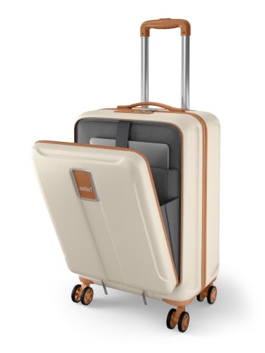 Image of Safari Cabin Trolley Bag with Laptop Compartment, Hardside Polycarbonate Small (55cm) Suitcase | 360 8 Wheel Spinner Travel Luggage| Recessed Combination Lock|Thorium Neo| Vanilla