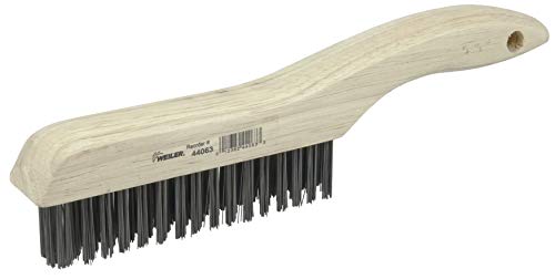 Image of Weiler 44063 0.012 inch Wire Size, 5 inch Brush Length, 10 inch X 1-1 /8 inch Block Size, 4 X 16 No. Of Rows, Steel Bristles, Hardwood Block, Shoe Handle Scratch Brush