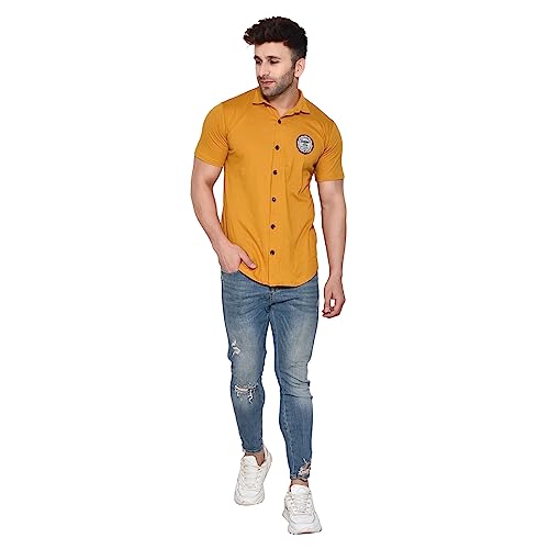 Image of Geum Men's Casual Shirt with Graphic Print | Short Sleeve Button-Down Shirt for Casual & Streetwear Look | Cotton Blend Slim Fit Shirt