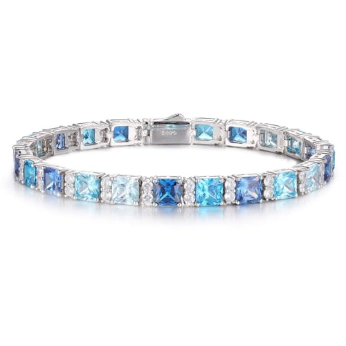 Blue Tennis Bracelet For Men Women, 6.5MM, 6.5-8.0inches, 925 Sterling Silver, Cubic Zirconia, 18K Gold Plated Colorful Gemstone Birthstone Bracelet- Gifts For Birthday, Anniversary, Christmas