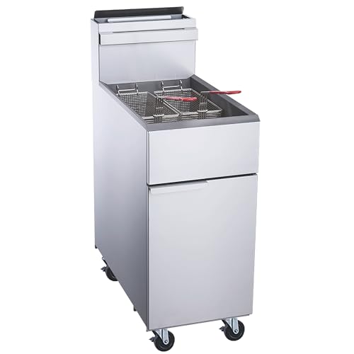 FSE 373-DCF4-NG Natural Gas Fryer, 50 lb. Capacity, 4 Cast Iron Tube Burners, 120,000 BTU/H, Millivolt Control, 200°-400°F, (2) Twin Baskets, Commercial Kitchen Use, Easy to Clean