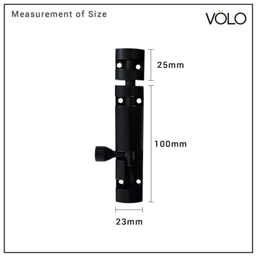 Image of VOLO Aluminium Tower Bolt with Stainless Steel Rod - Heavy Duty Door & Window Latch for Home and Office | Main Door Tower Bolt | Kundi /Chitakini | Pack of 2 Pieces (Black, 4 Inch)