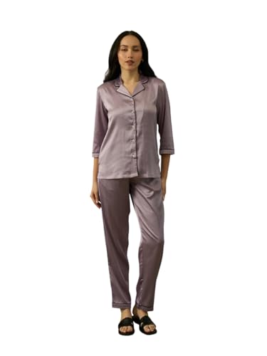 Image of STORIES OF BANNO'S SWAGGER Women Satin Solid Night Suit Set | Premium Soft Satin Nightwear Pajama Set | Stylish Comfortable Sleepwear for Ladies | Elegant Lounge Wear Night Dress