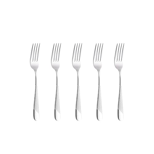 Image of Sterling Silver French Style Silverware | 5-Piece Hammered Fruit Fork Set | Premium 18 /10 Stainless Steel Flatware | Elegant & Durable Cutlery for Home, Restaurants & Gifting