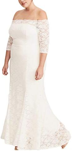 FUSENFENG Womens Plus Size Lace Off Shoulder Wedding Evening Party Maxi Dress Gown