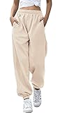 Women's High Waisted Sweatpants Athletic Pants Baggy Joggers Lounge Workout Jogging with Pockets Beige XL