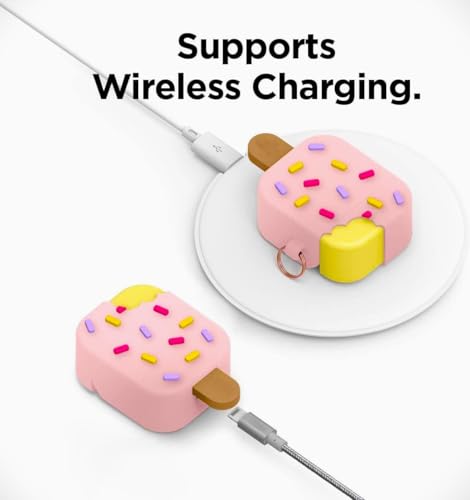 Image of Airpods 4 Cover Silicone Case (2024) Active Noise Cancellation (ANC) with Keychain Protective Case ((Pink) Ice-Cream)