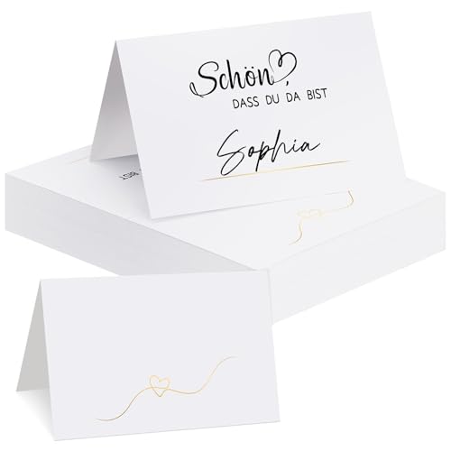 woric 60 Stück Tischkarten Schön dass du da bist, 110x85mm Platzkarten zum selbst Beschriften Namenskärtchen Tischkarten für Hochzeit Geburtstag Taufe