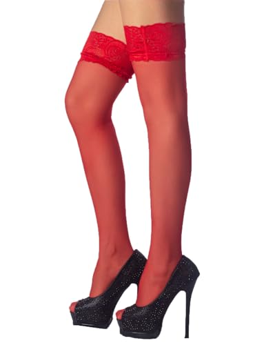 Image of iB-iP Women's Lace Mesh Stylish Sheer Seamless Thigh High Hold-up Stockings