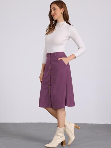 Allegra K Womens High Waist Button Front A-Line Belted Corduroy Midi Skirt3