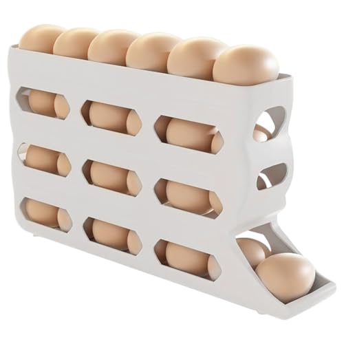 Otbushit Dispensador de Huevos para refrigerador, Soporte para Huevos para refrigerador, 4 Niveles, Almacenamiento rodante Que Ahorra Espacio, Capacidad para 30 para, gabinete de
