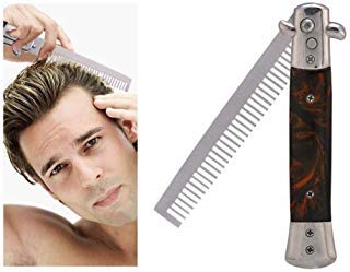 Folding Comb, Spring Push Button Pocket Oil Hair Styling (Brown)