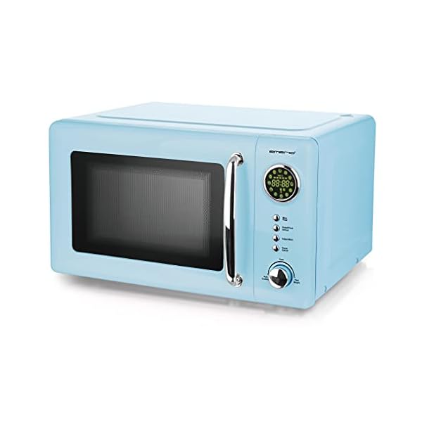 Blaue Mikrowelle 700 Watt Mikrowelle 20 Liter Garraum Drehteller Retro Design Emerio MW-112141.2 baby-blau Mikrowellen-Gerät hell-blau