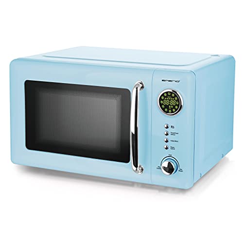 Blaue Mikrowelle 700 Watt Mikrowelle 20 Liter Garraum Drehteller Retro Design Emerio MW-112141.2 baby-blau Mikrowellen-Gerät hell-blau