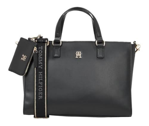 Tommy Hilfiger Damen Satchel Tasche Joy mit Tragegurt, Schwarz (Black), EinheitsgröÃŸe