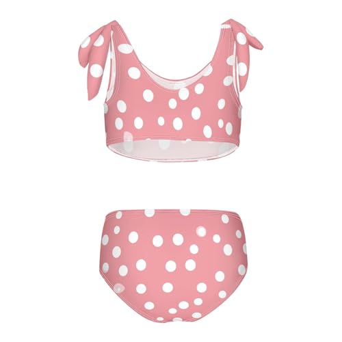 White Polka Dot Red Background Girls' 2 Piece Kids Bikini Set Scoop Neck Swimsuits Swimming Suits Cute Shoulder Strap2