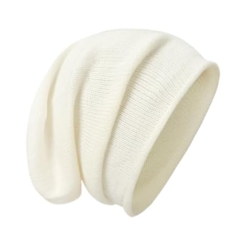 tonten Cashmere Wool Slouchy Beanie for Women and Men, Knitted Winter Ski Cap (White) Cover