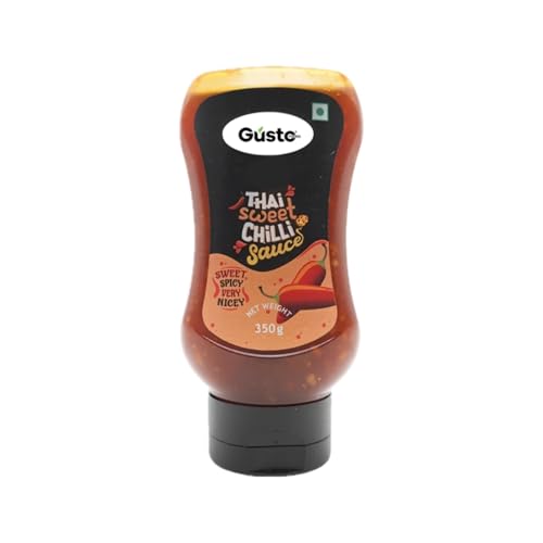 Image of Gusto Foods Thai Sweet Chilli Sauce (350g) | Original Thai Chilly Momos Sauce | Ready to Use Thai Chilli Garlic Dip, Use with Noodles, Momos, Burgers or Marinade | Syrupy glossy texture