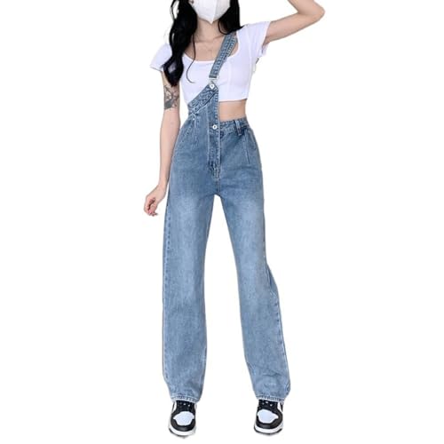 Spring and summer irregular denim suspenders high-waisted wide-leg straight pants