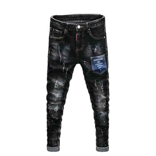 Mens Street Designer Jeans Retro Black Gray9 Stretch Slim Fit Painted Ripped Jeans Men Hip Hop Vintage Denim Pants
