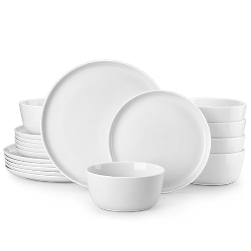MALACASA Rotondo Set di Piatti 18 Pezzi per 6 Persone, Servizio di Piatti in Porcellana Moderni con Piatti Piani Grandi, Piatti da Dessert, Ciotole - Serie LEXI