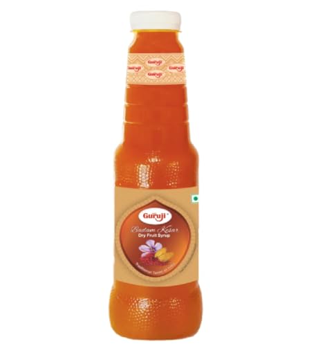 Image of Guruji Badam Kesar Syrup - Traditional Indian Almond & Saffron Drink Mix | Rich Flavor | Perfect for Milk, Shakes & Desserts | 1 LTR Pack
