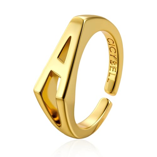 Cicy Bell Womens 18k Gold Plated Initial Statement Rings Bold Letter Personalized Initial Stacking Rings