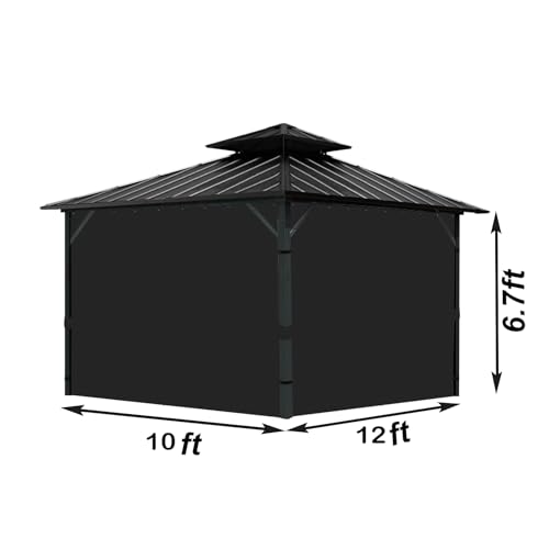 Tngan Gazebo Universal Replacement Privacy Curtain, 10'X12' Gazebo Curtains Outdoor Waterproof, 4-Panels Sidewall with Zipper for Patio, Garden and Backyard (Only Curtains, 10'X12', Black) - Image 2