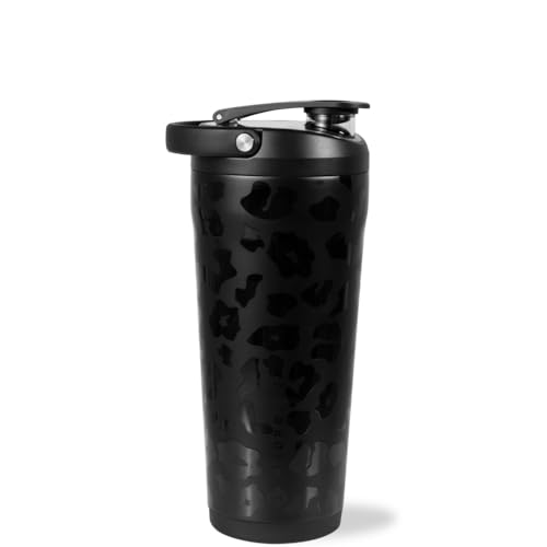 Image of HydroJug Insulated Protein Shaker Bottle 24oz, Silent Mixing, Black Leopard