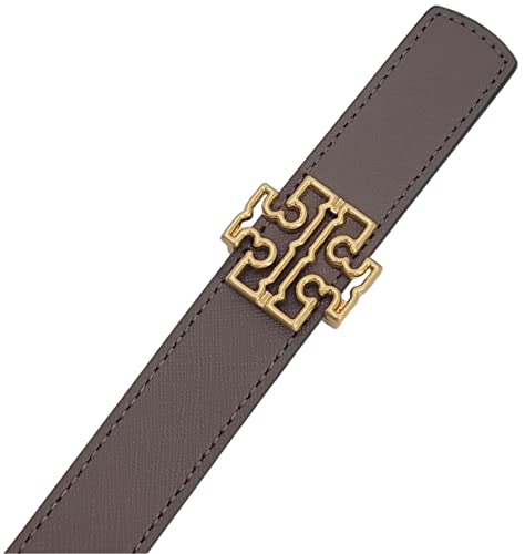 Tory Burch 141739 Britten Logo Clam Shell Grey/Tiramisu Light Brown With Gold Hardware Reversible 1 Inch Women's Belt2