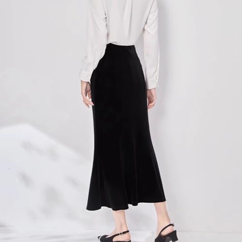 WDPL Women's High Waist Mermaid Tea Length Velvet Skirt2