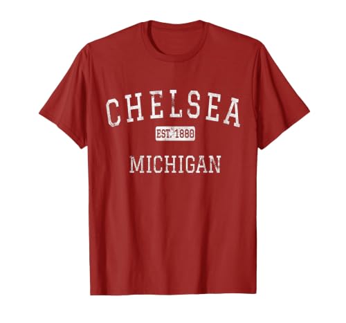 Chelsea Michigan MI Vintage T-Shirt, Men, Cranberry Red, X-Large