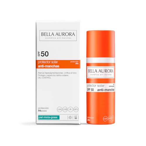 BELLA AURORA - Protector Solar SPF 50+ - 50 ml, para Piel Mixta-Grasa, Crema Solar, Facial Antimanchas, Crema Protectora Solar, Bloqueador Solar, Absorción Rápida, Calma la Piel, Uso Diario
