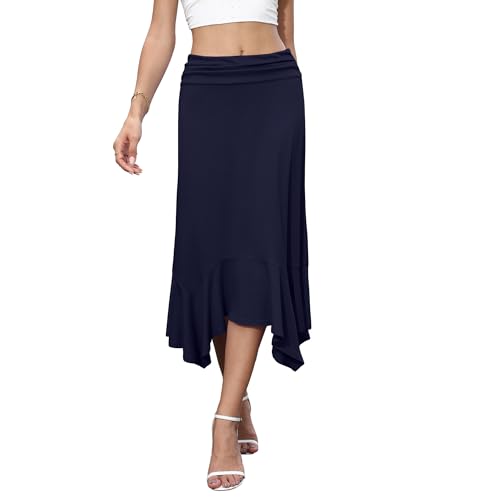 Skirts for Women Summer Flowy Handkerchief Hemline Midi Skirt Casual High Waist Skirts2