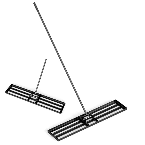 TANGZON 30/36/42/46” x 10” Lawn Leveling Rake, Heavy Duty Metal Lawn Leveler with 77” Ergonomic Long Handle, Lawn Level Tool Landscape Rake for Garden Courtyard Grass Golf Course (46" x 10", Black)