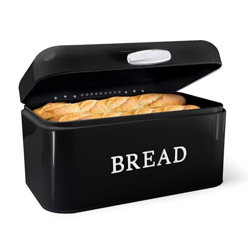 HOUSLUX Brotkasten Großer Metall-Brotkasten mit Deckel Ideales Breadbox zur langen Aufbewahrung von Brot & Keksen und Trockenerhaltung (dunkelgrau, 30 * 18 * 16 CM)