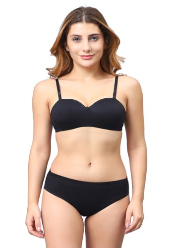 Image of Cotton Blend Light Padded Non Wired Full Coverage Bra and Panty Set Lingerie Set for Girls and Women