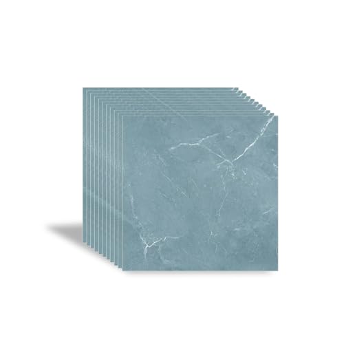 Revestimiento de suelo de PVC autoadhesivo, 3 mm de grosor, efecto mármol, antideslizante, resistente al agua, para dormitorio, salón, cocina, 30 cm x 30 cm, 11 azulejos (verde claro)