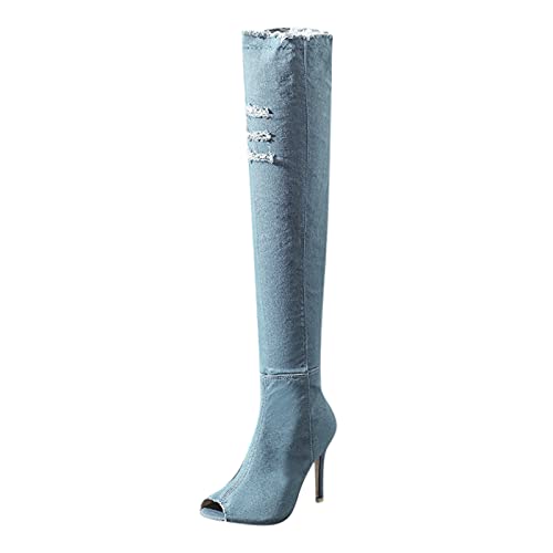 USYFAKGH Women Work Boots Hot Fashion Women's High Heel Boots Spring And Autumn Open Toe Over The Knee Tight High Heel Boots Jeans Boots Western Boot Steel toe Boots Wide Green 8.5