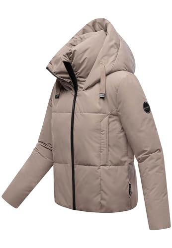 MARIKOO Damska kurtka zimowa (XS-XXL) – pikowana, z kapturem, wewnętrzna podszewka polarowa – N086, szarobrązowo-szary, S