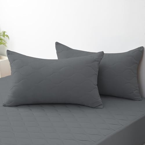 Ystyle Paquete de 2 Funda de Almohada Impermeable 50x80cm, Funda de Almohada Transpirables Microfibra Extra Suave, Sin Arrugas y Lavables a Máquina, Fundas con Cierre de sobre, Gris