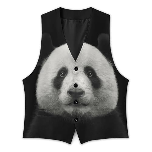 Panda Bear Face Men's Suit Vest Slim Fit V-Ncek Waistcoat Business Casual Vest3