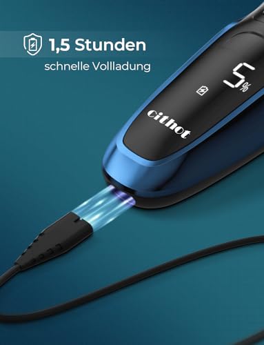 Foto von CITHOT Rasierer Herren Elektrisch, Elektrischer Rasierer Nass- und Trockenrasierer mit Präzisionstrimmer, Elektrorasierer Herren IPX7 mit Reiseverriegelung RS8336 Blau