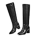 wetkiss Knee High Boots Women Pointed Toe Chunky Block Heel Boots with Side Zipper Dress Fashion Party Long Tall Boot (Black Size8)