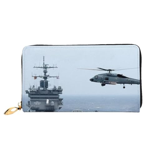 Portefeuille en cuir imprimé porte-avion zippé avec fentes cartes