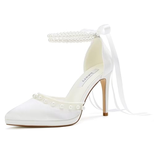 Wedding Shoes for Bride High Heel Bridal Shoes Pearl Heels Closed Toe Wedding Heels
