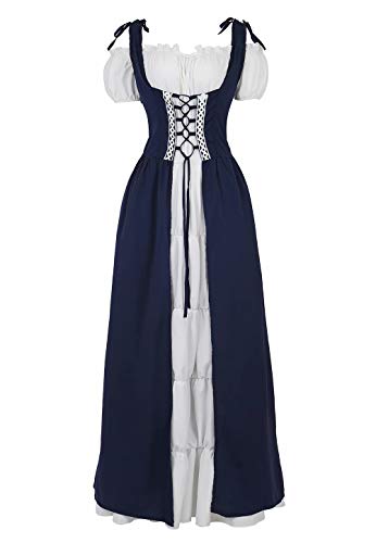 Josamogre Robes Médiévale Renaissance Parti Costume Vintage Déguisements Halloween Gothique Femmes ?té Manche Courte Cosplay Bleu L