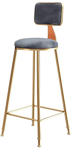 WONKIIN Nordic Hierro Forjado Taburetes, Oro Mental Silla Taburete Sillas de Comedor heces mostrador con Respaldo ergonómico Franela para la Cocina Bar Cafe Pub, Asiento Gris (65cm)