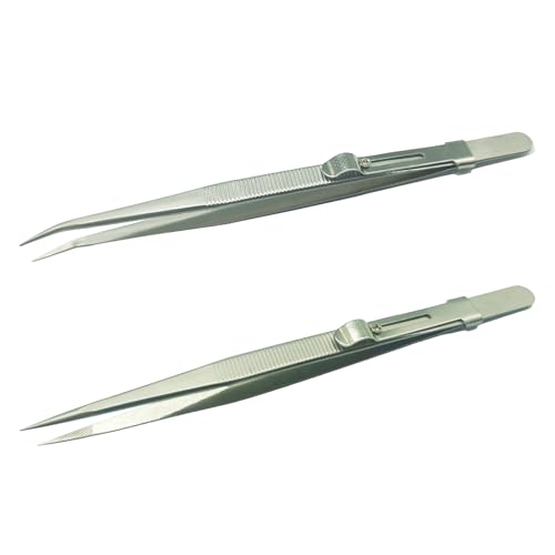 2PCS Precision Tweezers Set - Anti - Static Stainless Steel Tweezer, Model Hobby Making Tools, Upgraded Bent and Straight Flat Tip Tweezers for Gundam Scale Military Model, 3D Resin Parts,
